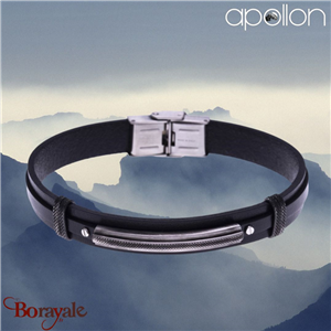 Bracelet homme Apollon, acier et cuir italien noir