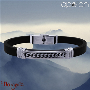 Bracelet homme Apollon, acier et cuir italien noir