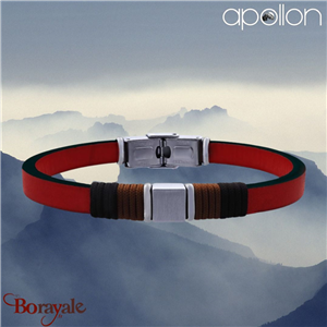 Bracelet homme Apollon, acier et cuir italien rouge