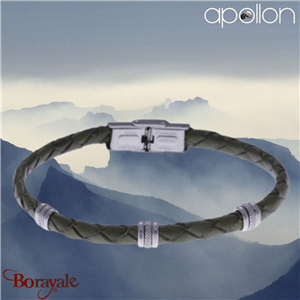 Bracelet homme Apollon, acier et cuir italien vert