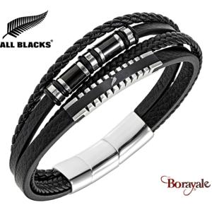 Bracelet All Blacks bijoux Homme acier et cuir 4 rangs 682425