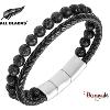 Bracelet All Blacks bijoux Homme cuir et perles 2 rangs 682427