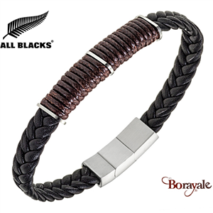Bracelet All Blacks bijoux Homme acier et cuir 682432
