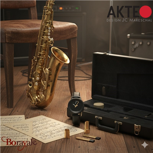 Montre AKTEO Art - Musique Saxophone 38 mm noire ronde AMu32