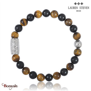 Bracelet Prosperite Lauren Steven Œil De Tigre Perles de 08 mm Taille L 20,5 cm