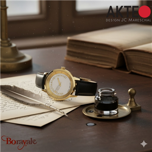 Montre AKTEO Art - Lettres Ecrivain 38 mm dorée ronde ALe15