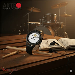 Montre AKTEO Art - Musique Batterie 38 mm noire ronde AMu71