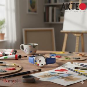 Montre AKTEO Art - Peinture 5 taches 42 mm argent ronde APe09