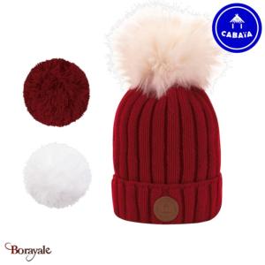 Bonnet + 3 pompons CABAIA Kir Royal avec polaire bordeau