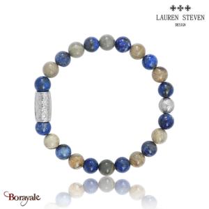 Bracelet Prosperite Lauren Steven Pierre Feuille D'Argent Perles de 08 mm Taill