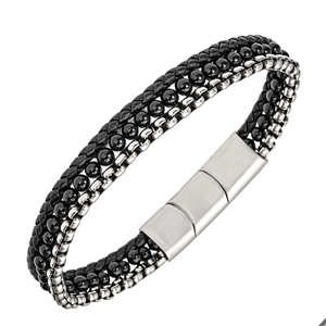 Bracelet All Blacks bijoux Homme acier, pierre et cuir 682396