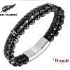 Bracelet All Blacks bijoux Homme cuir et pierre 2 rangs 682435