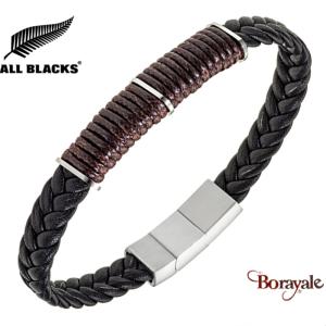 Bracelet All Blacks bijoux Homme acier et cuir 682432