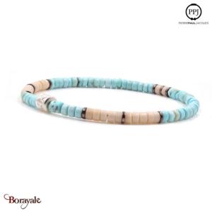 Howlite bleue - Fossile: Bracelet Heishi PPJ Taille XL