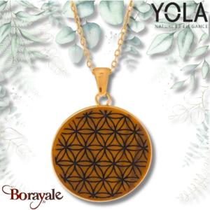 Collier Yola Nature Œil de tigre Acier poli IP-481