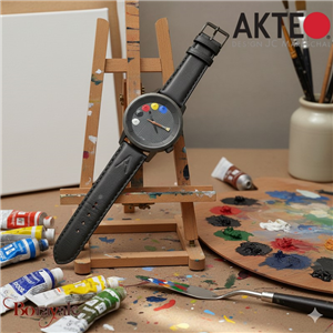 Montre AKTEO Art - Peinture 5 taches 38 mm noire ronde APe06