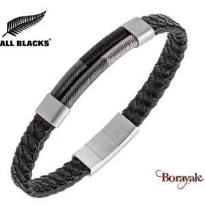 Bracelet All Blacks bijoux Homme acier et cuir 682411