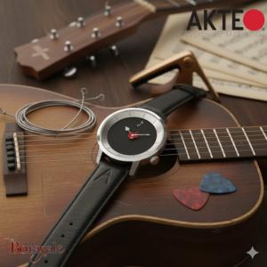 Montre AKTEO Art - Musique Guitare rouge 38 mm argent ronde AMu56