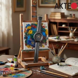 Montre AKTEO Art - Peinture Palette et pinceaux 29 mm noir ronde APe22