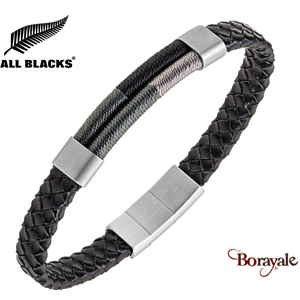 Bracelet All Blacks bijoux Homme acier et cuir 682411