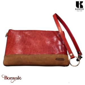 Pochette KASZER collection Wyoming naturel clair et rouge carmin 227513-R