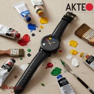 Montre AKTEO Art - Peinture 5 taches 42 mm noire ronde APe12