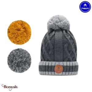 Bonnet + 3 pompons CABAIA Appletini avec polaire nouveau gris