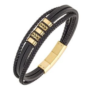 Bracelet All Blacks bijoux Homme acier et cuir 682333