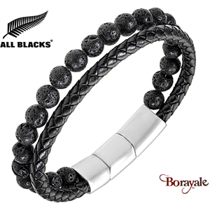 Bracelet All Blacks bijoux Homme cuir et perles 2 rangs 682427
