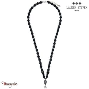 Collier Lauren Steven Skull Pierre de lave et Hématite, Skull zircons LSC801