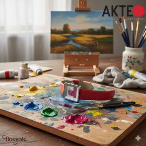 Montre AKTEO Art - Peinture Esquisse rouge 29 mm argent carrée APe35