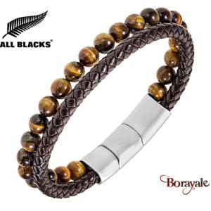 Bracelet All Blacks bijoux Homme cuir et perles 2 rangs 682426