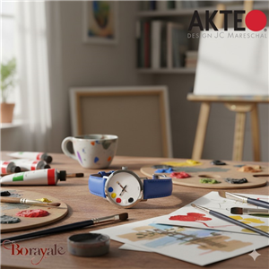 Montre AKTEO Art - Peinture 5 taches 42 mm argent ronde APe09