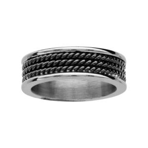 Bague Thabora homme acier acier et chaînes noires T167057-58