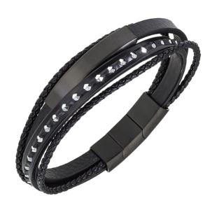 Bracelet All Blacks bijoux Homme acier et cuir 682312