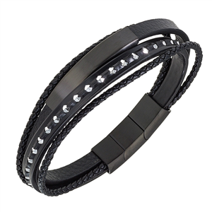 Bracelet All Blacks bijoux Homme acier et cuir 682312