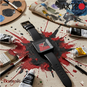 Montre AKTEO Art - Peinture Esquisse rouge 29 mm noire carrée APe36