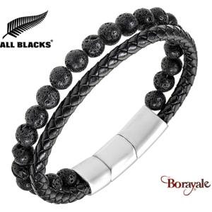 Bracelet All Blacks bijoux Homme cuir et perles 2 rangs 682427