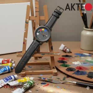 Montre AKTEO Art - Peinture 5 taches 38 mm noire ronde APe06