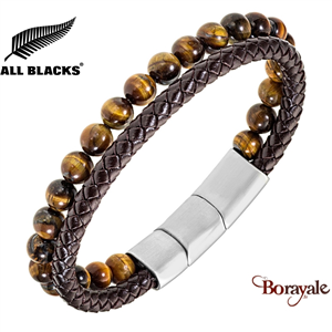 Bracelet All Blacks bijoux Homme cuir et perles 2 rangs 682426