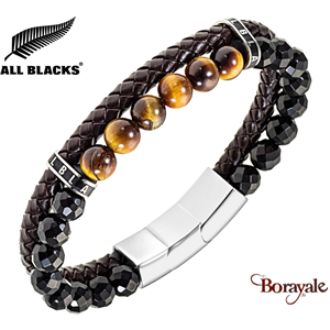 Bracelet All Blacks bijoux Homme cuir et pierre 2 rangs 682434