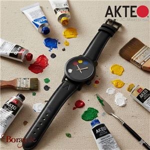 Montre AKTEO Art - Peinture 5 taches 42 mm noire ronde APe12
