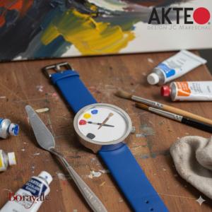 Montre AKTEO Art - Peinture 5 taches 48 mm argent ronde APe13