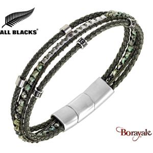 Bracelet All Blacks bijoux Homme cuir et perles 3 rangs 682424