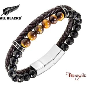 Bracelet All Blacks bijoux Homme cuir et pierre 2 rangs 682434