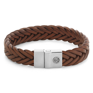 Bracelet Rebel & Rose Full Metal Premium tressé cognac 12 mm, Homme RR-M0053-S-L