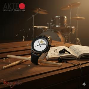 Montre AKTEO Art - Musique Batterie 38 mm noire ronde AMu71