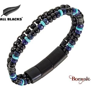 Bracelet All Blacks bijoux Homme acier et perles 2 rangs 682412