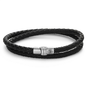 Bracelet Rebel & Rose Full Metal Double Rond Noir L, Homme RR-M0038-S-L