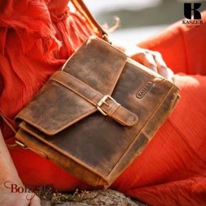 Sac bandoulière KASZER collection Nevada Marron naturel clair touché velours 208